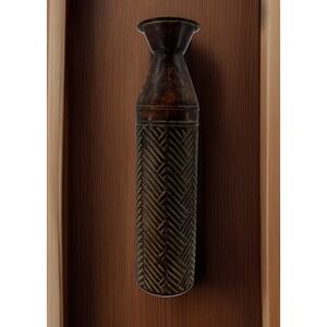 20" Metal Vase For Dried Flowers Or Decor Piece Tribal, Tropical Motif